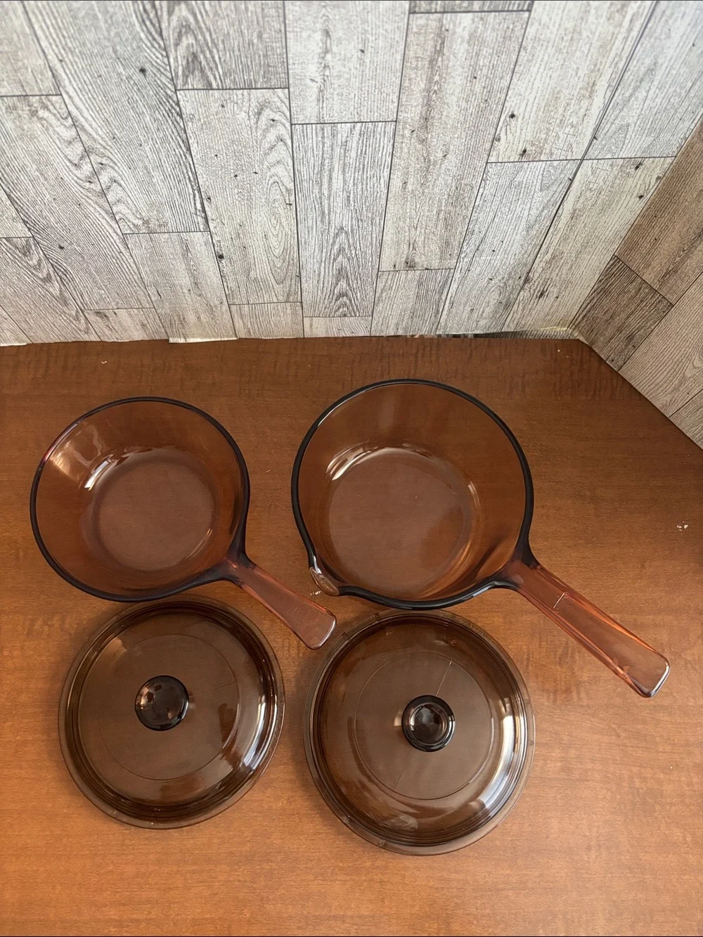 Pyrex vision Corning USA Brown Glass Saucepan Set with Lids - Home Kitchen